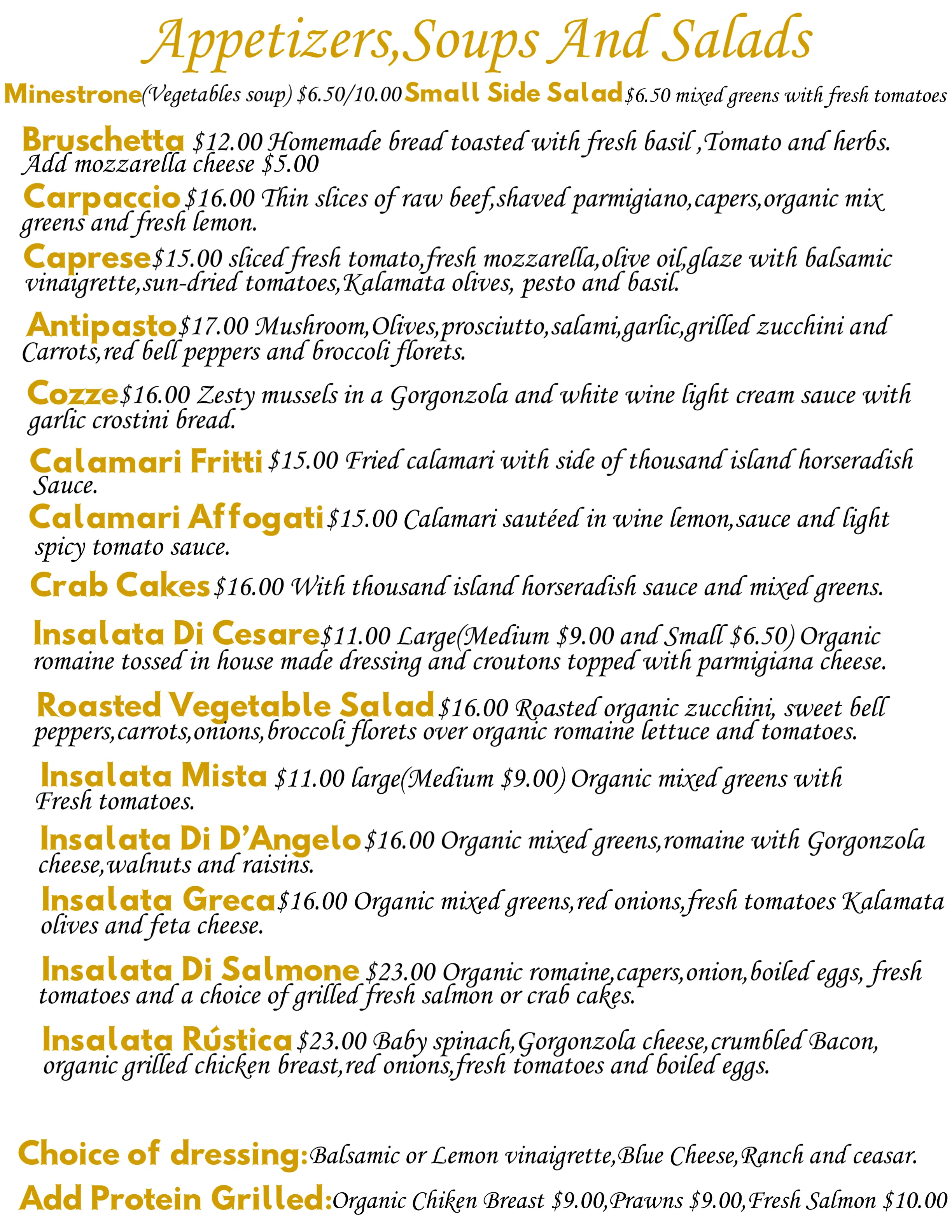 Ristorante D'Angelo's Italian Kitchen Dinner Menu #1.